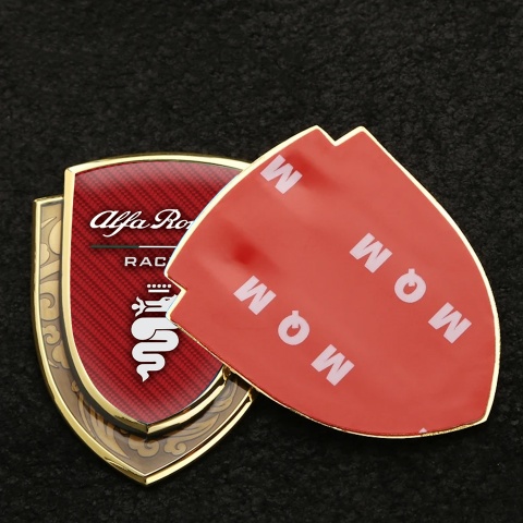 Alfa Romeo Seitenflugel Emblem Aufkleber Goldtonfarbe Rote Kohlenstoff Weiss logo Auflage