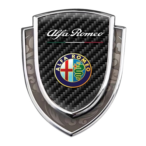 Alfa Romeo Emblem Fender Badge Silver Black Carbon Color Logo Design