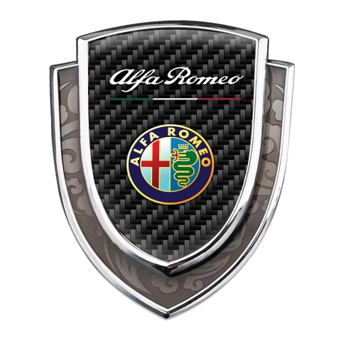Alfa Romeo Emblem Abzeichen Silbertonfarbe Schwarz Carbon mit Buntes Logo Stil