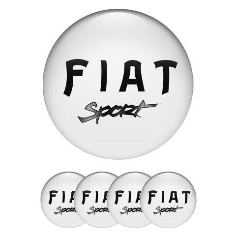 Fiat Sport Domed Stickers for Wheel Center Caps White Base Black Logo