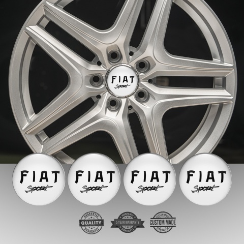 Fiat Sport Domed Stickers for Wheel Center Caps White Base Black Logo