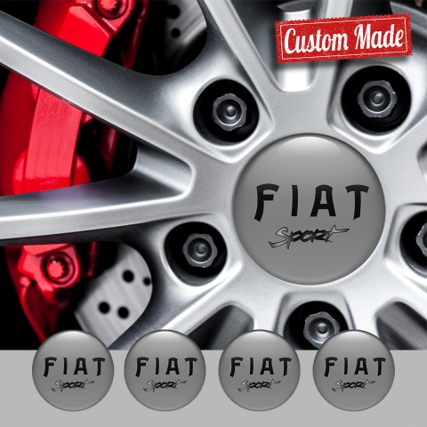 Fiat Sport Stickers for Wheels Center Caps Dark Grey Black Logo Motif