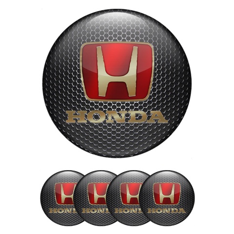 Honda Center Wheel Caps Stickers Dark Mesh Gold Red Logo Design