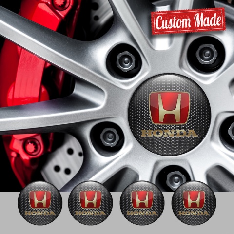 Honda Center Wheel Caps Stickers Dark Mesh Gold Red Logo Design