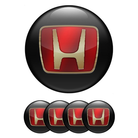 Honda Wheel Stickers for Center Caps Black Base Gold Red Logo Edition