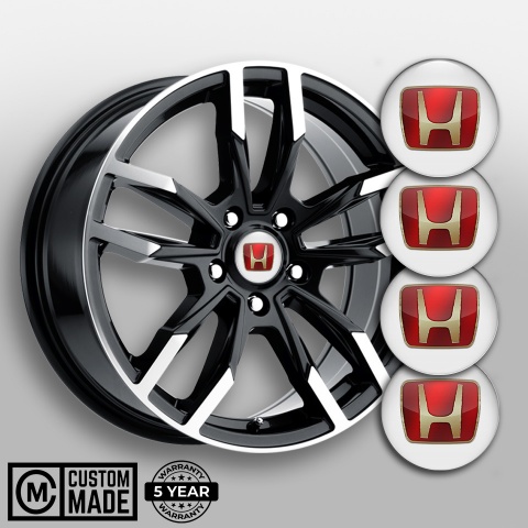 Honda Wheel Stickers for Center Caps White Base Gold Red Variant
