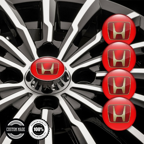 Honda Center Caps Wheel Emblem Red Base Big Gold Logo Motif