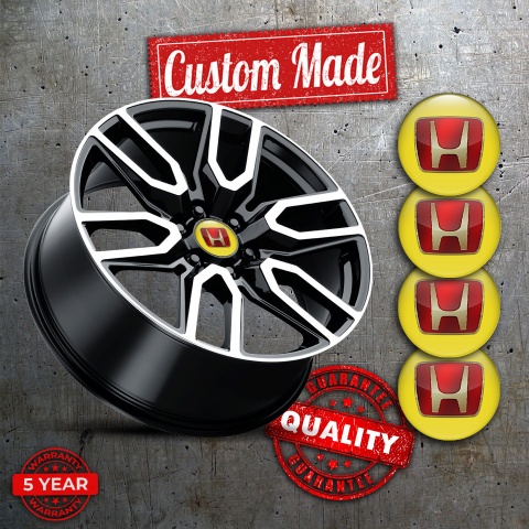 Honda Silicone Stickers for Center Wheel Caps Yellow Base Red Gold Edition