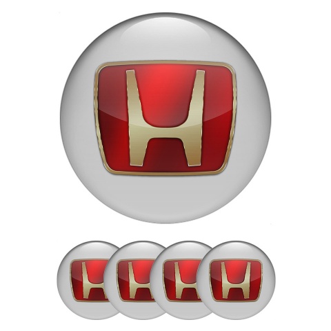 Honda Domed Stickers for Wheel Center Caps Light Grey Big Gold Logo Motif