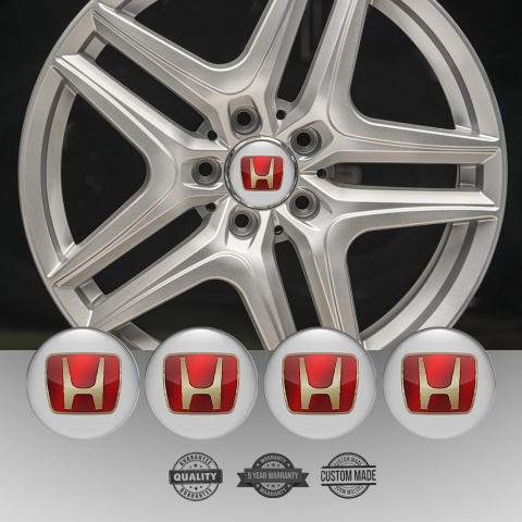 Honda Domed Stickers for Wheel Center Caps Light Grey Big Gold Logo Motif