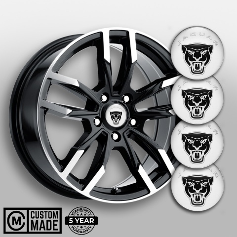 Jaguar Emblem for Wheel Center Caps White Base Vicious Black Logo