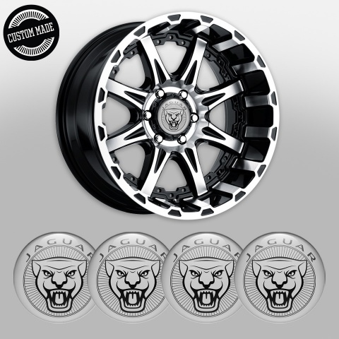 Jaguar Stickers for Wheels Center Caps Grey Background Outline Logo