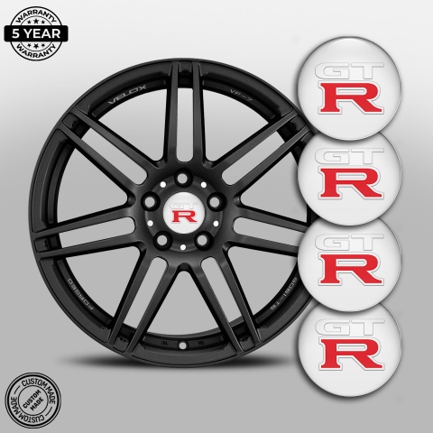 Nissan GTR Domed Stickers for Wheel Center Caps White Red Edition