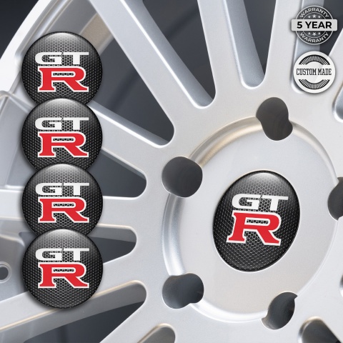 Nissan GTR Center Wheel Caps Stickers Steel Texture Red Sport Logo