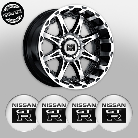 Nissan GTR Wheel Stickers for Center Caps White Base Black Square Edition
