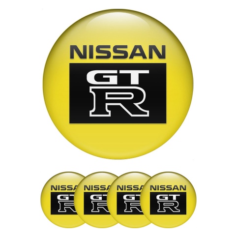 Nissan GTR Domed Stickers for Wheel Center Caps Yellow Fill Square Logo