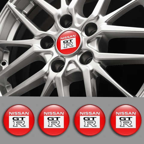 Nissan GTR Emblems for Center Wheel Caps Red Base Rectangle Logo