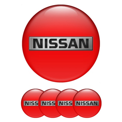 Nissan Center Wheel Caps Stickers Red Base Metallic Logo Edition