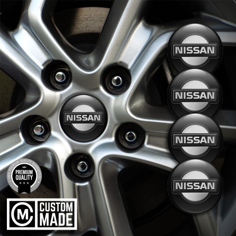 Nissan Stickers for Wheels Center Caps Black Base Polished Circle Logo