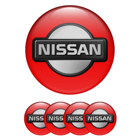 Nissan Emblem for Center Wheel Caps Red Fill Polished Circle Logo