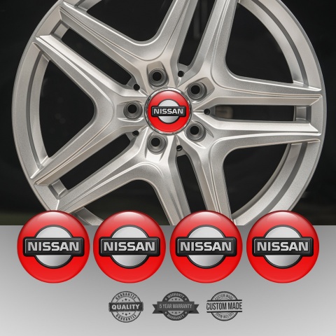 Nissan Emblem for Center Wheel Caps Red Fill Polished Circle Logo