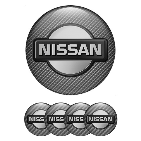 Nissan Wheel Stickers for Center Caps Carbon Texture Polished Metal Logo