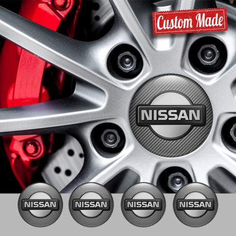 Nissan Wheel Stickers for Center Caps Carbon Texture Polished Metal Logo