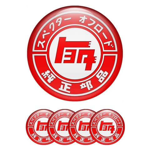 Toyota Domed Stickers for Wheel Center Caps Red Base White Off Road Logo