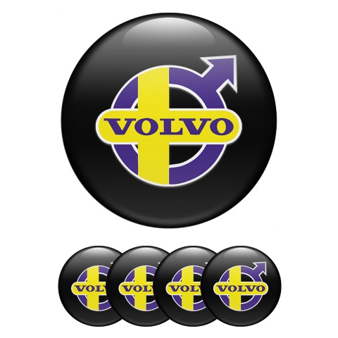 Volvo Stickers for Center Wheel Caps Black Fill Purple Yellow Classic Logo