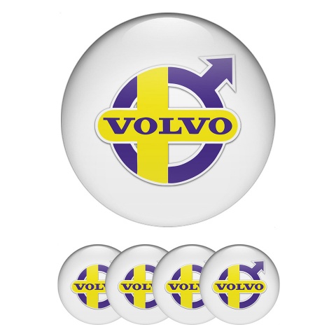 Volvo Domed Stickers for Wheel Center Caps White Fill Purple Yellow Logo