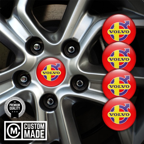 Volvo Wheel Emblem for Center Caps Red Fill Purple Yellow Logo Design