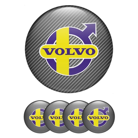 Volvo Emblem for Center Wheel Caps Carbon Texture Purple Yellow Motif