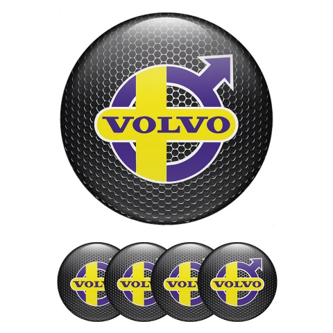 Volvo Center Wheel Caps Stickers Dark Mesh Purple Yellow Motif