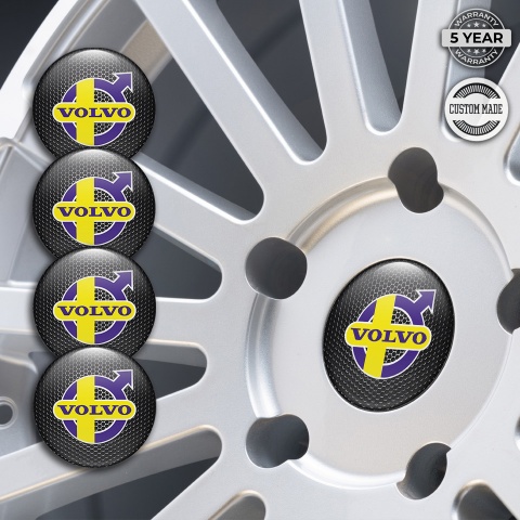 Volvo Center Wheel Caps Stickers Dark Mesh Purple Yellow Motif