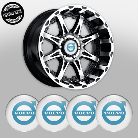 Volvo Silicone Stickers for Center Wheel Caps White Base Pastel Blue Logo