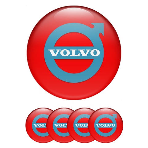 Volvo Domed Stickers for Wheel Center Caps Red Fill Pastel Blue Logo