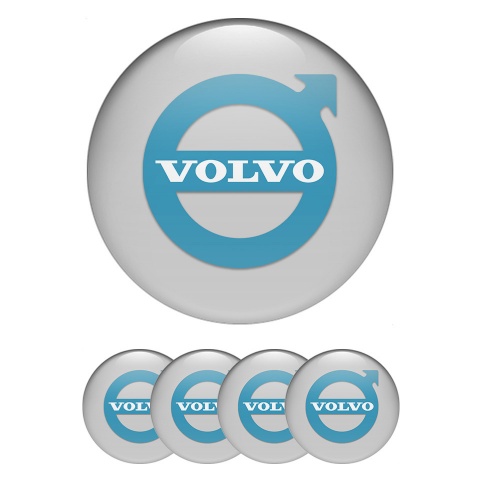 Volvo Stickers for Wheels Center Caps Grey Base Pastel Blue Logo Design