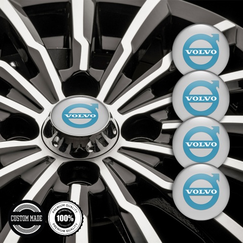 Volvo Stickers for Wheels Center Caps Grey Base Pastel Blue Logo Design