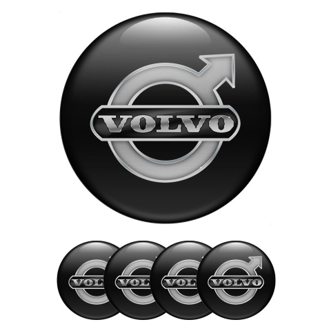 Volvo Wheel Stickers for Center Caps Black Base Silver Logo Design