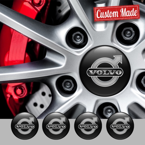 Volvo Wheel Stickers for Center Caps Black Base Silver Logo Design