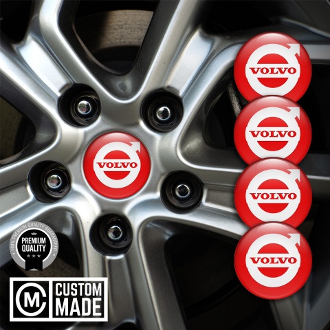 Volvo Emblems for Center Wheel Caps Red Base White Logo Edition