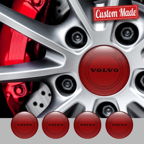 Volvo Emblem for Center Wheel Caps Red Carbon Black Contour Logo Motif