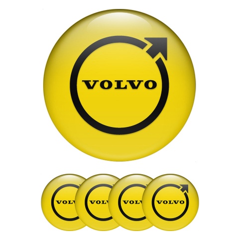 Volvo Wheel Stickers for Center Caps Yellow Fill Black Classic Logo Edition