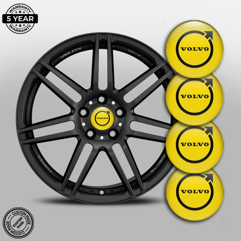 Volvo Wheel Stickers for Center Caps Yellow Fill Black Classic Logo Edition