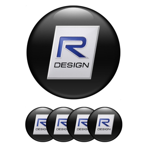 Volvo Stickers for Wheels Center Caps Black Base Blue R Design Logo