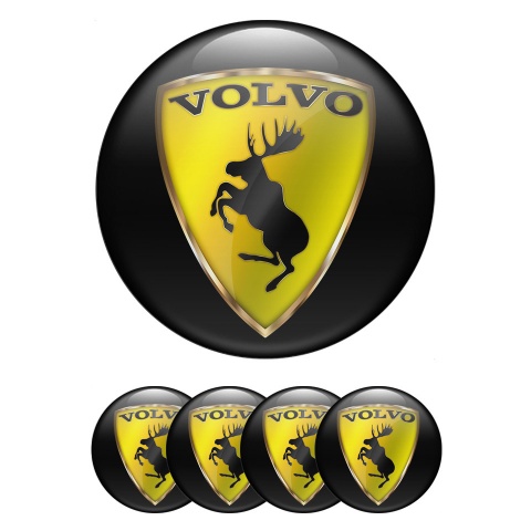 Volvo Emblem for Center Wheel Caps Black Gold Shield Moose Logo Design