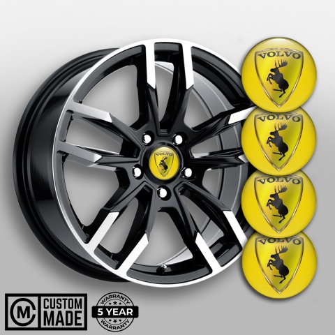 Volvo Emblems for Center Wheel Caps Yellow Gold Shield Moose Logo