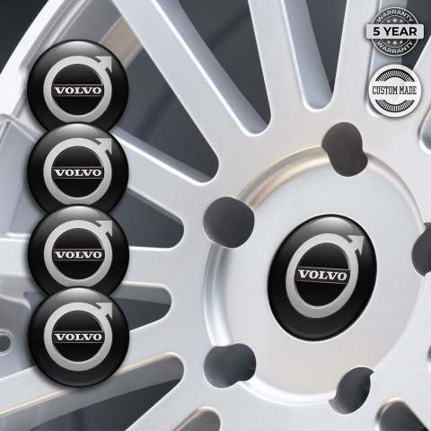 Volvo Wheel Stickers for Center Caps Black Classic Grey Logo Edition