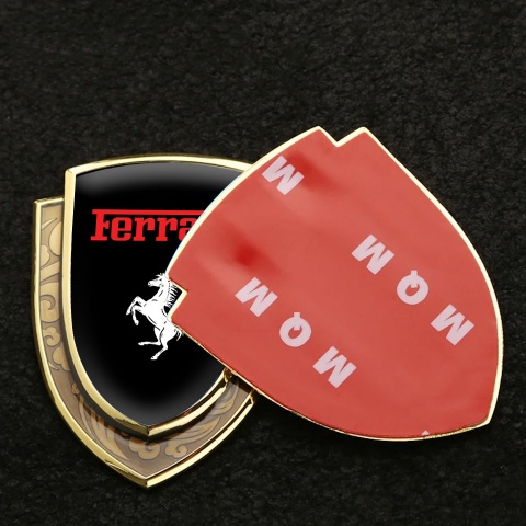 Ferrari Bodyside Emblem Self Adhesive Gold Black Red Logo White Motif