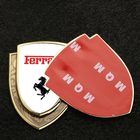 Ferrari Metal Domed Emblem Gold White Red Logo Black Horse Edition